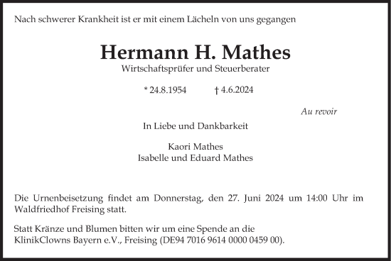 Traueranzeige von Hermann H. Mathes von merkurtz