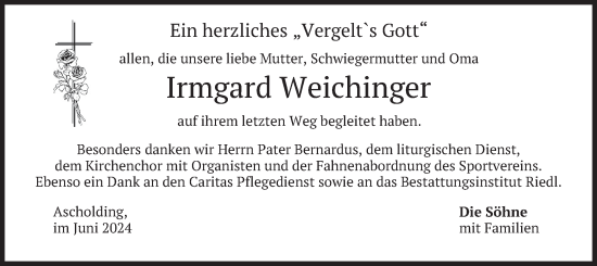 Traueranzeige von Irmgard Weichinger von merkurtz