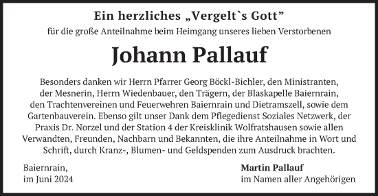 Traueranzeige von Johann Pallauf von merkurtz