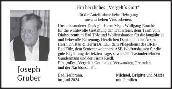 Traueranzeige von Joseph Gruber von merkurtz