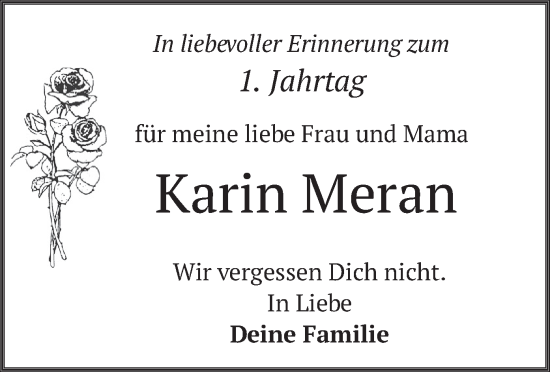 Traueranzeige von Karin Meran von merkurtz
