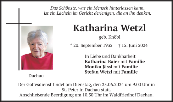 Traueranzeige von Katharina Wetzl von merkurtz
