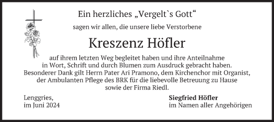Traueranzeige von Kreszenz Höfler von merkurtz