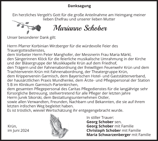 Traueranzeige von Marianne Schober von merkurtz