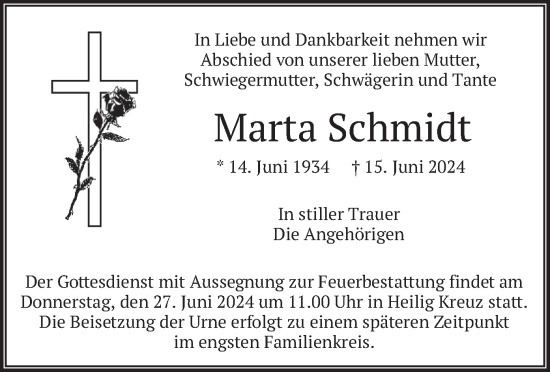 Traueranzeige von Marta Schmidt von merkurtz