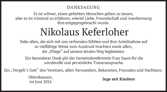 Traueranzeige von Nikolaus Keferloher von merkurtz
