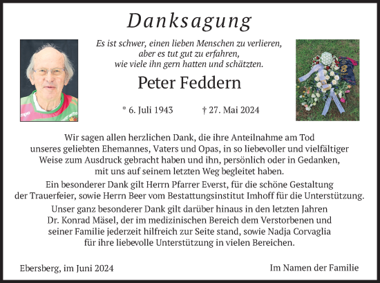 Traueranzeige von Peter Feddern von merkurtz