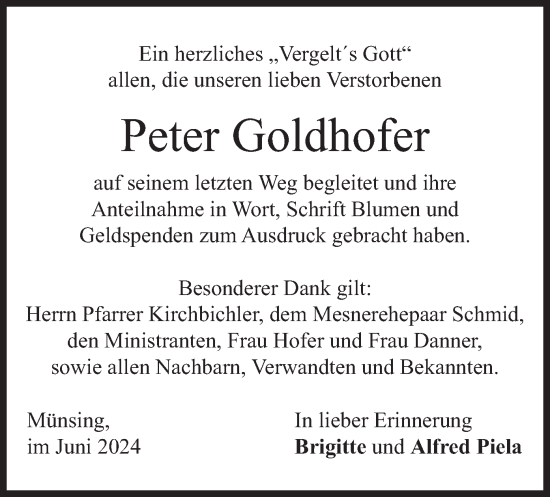 Traueranzeige von Peter Goldhofer von merkurtz