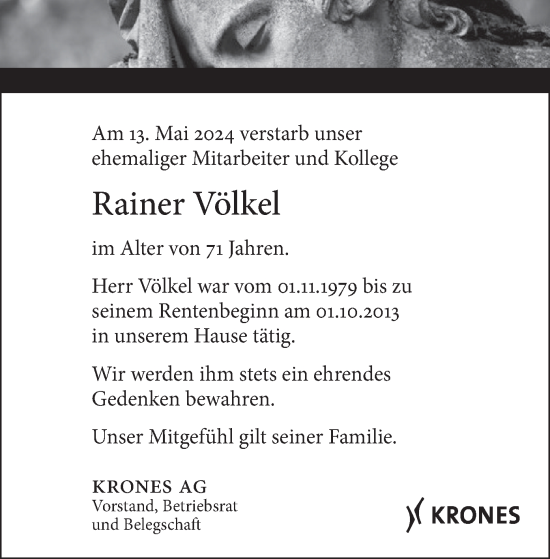 Traueranzeige von Rainer Völkel von merkurtz