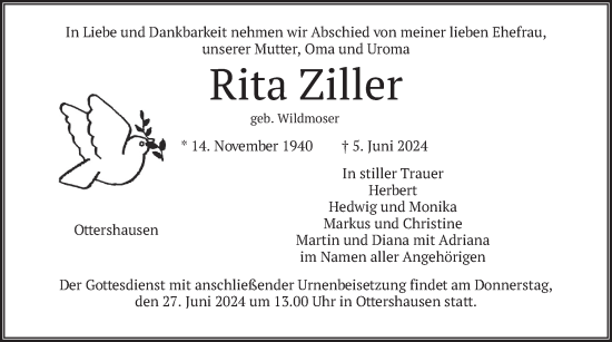 Traueranzeige von Rita Ziller von merkurtz