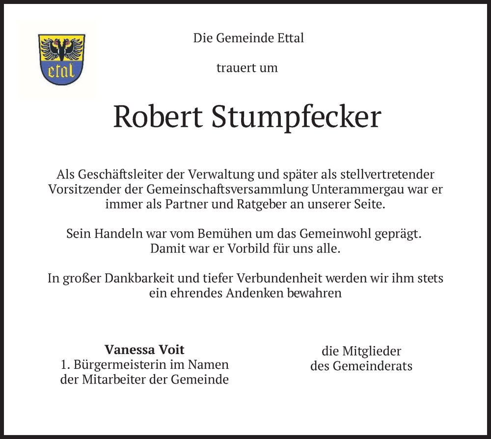  Traueranzeige für Robert Stumpfecker vom 15.06.2024 aus merkurtz