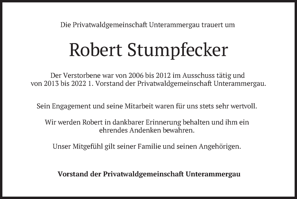  Traueranzeige für Robert Stumpfecker vom 17.06.2024 aus merkurtz