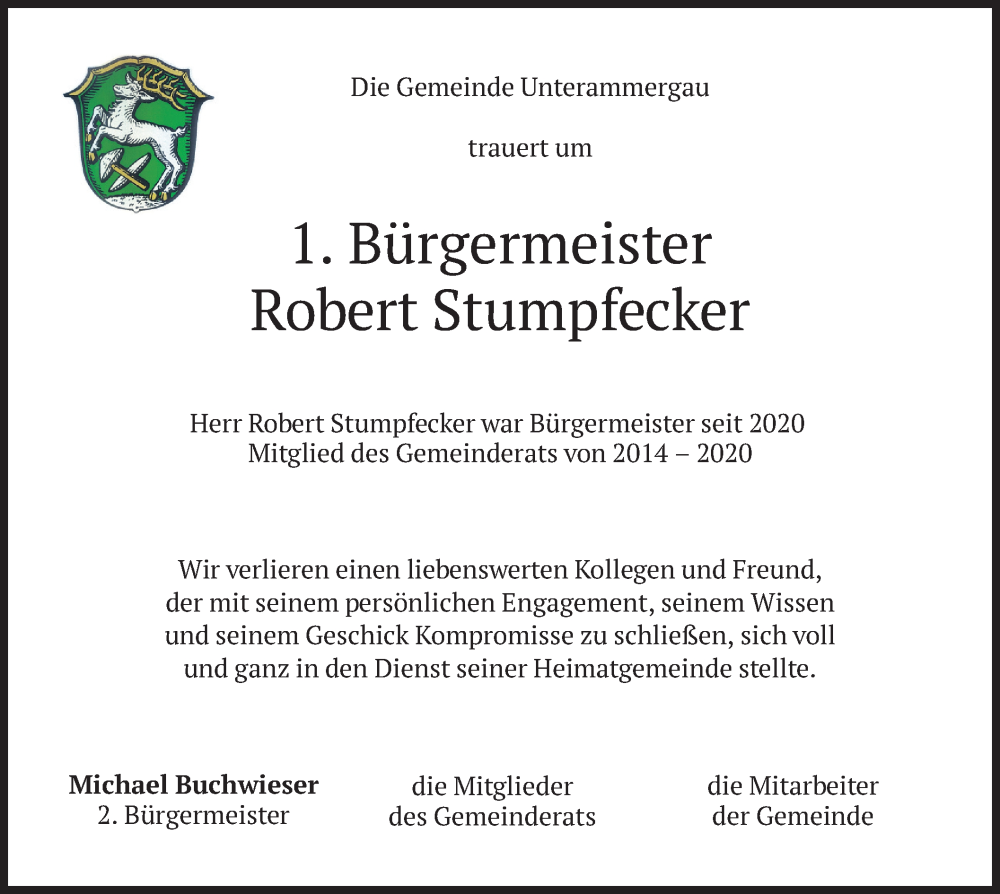  Traueranzeige für Robert Stumpfecker vom 15.06.2024 aus merkurtz