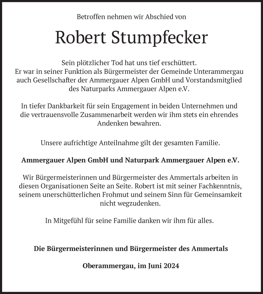  Traueranzeige für Robert Stumpfecker vom 17.06.2024 aus merkurtz