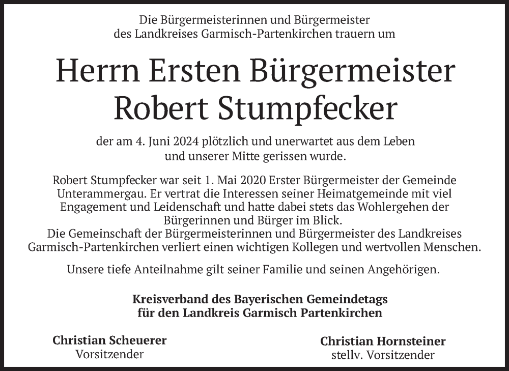  Traueranzeige für Robert Stumpfecker vom 15.06.2024 aus merkurtz