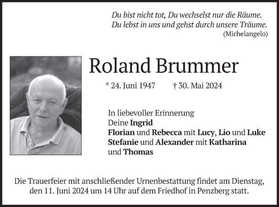 Traueranzeige von Roland Brummer von merkurtz