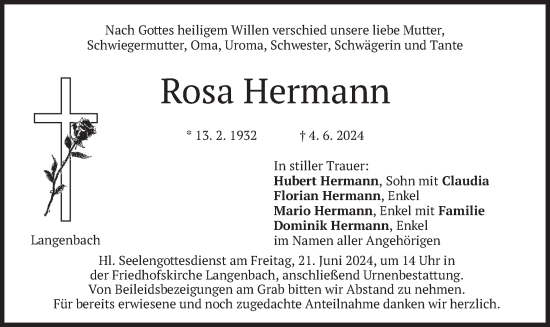 Traueranzeige von Rosa Hermann von merkurtz