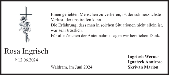 Traueranzeige von Rosa Ingrisch von merkurtz