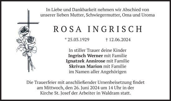Traueranzeige von Rosa Ingrisch von merkurtz