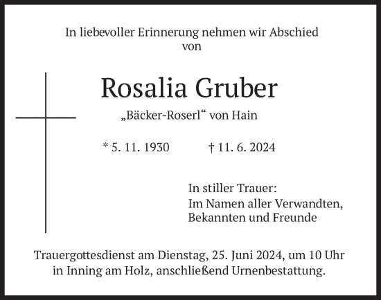 Traueranzeige von Rosalia Gruber von merkurtz