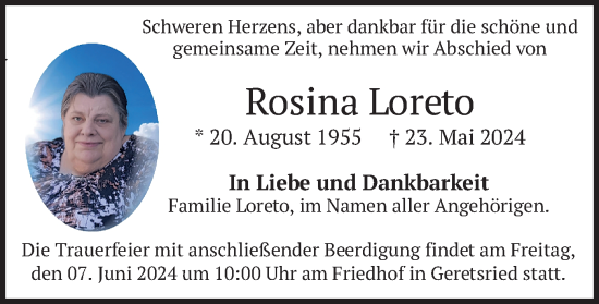 Traueranzeige von Rosina Loreto von merkurtz