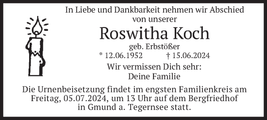 Traueranzeige von Roswitha Koch von merkurtz