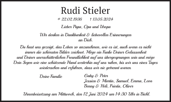Traueranzeige von Rudi Stieler von merkurtz