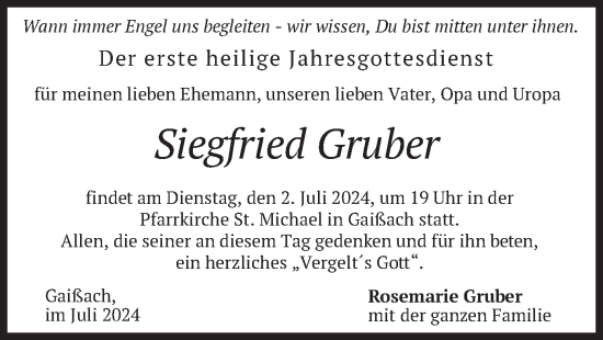 Traueranzeige von Siegfried Gruber von merkurtz