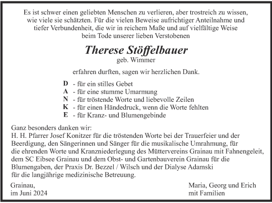 Traueranzeige von Therese Stöffelbauer von merkurtz