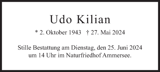 Traueranzeige von Udo Kilian von merkurtz