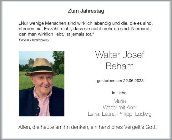 Traueranzeige von Walter Josef Beham von merkurtz