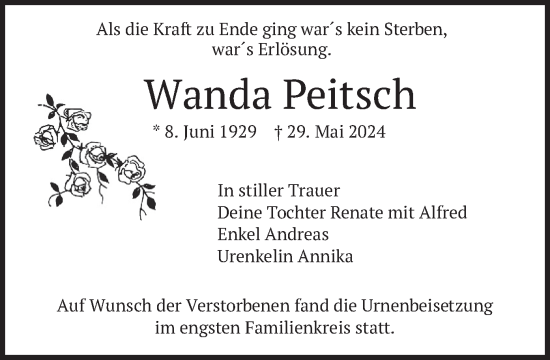 Traueranzeige von Wanda Peitsch von merkurtz