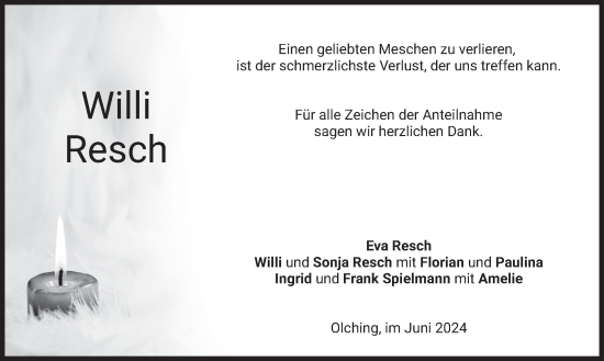Traueranzeige von Willi Resch von merkurtz