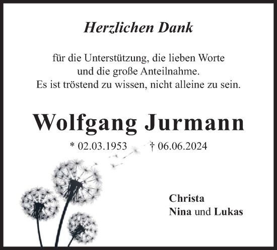 Traueranzeige von Wolfgang Jurmann von merkurtz