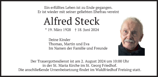 Traueranzeige von Alfred Steck von merkurtz