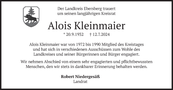 Traueranzeige von Alois Kleinmaier von merkurtz