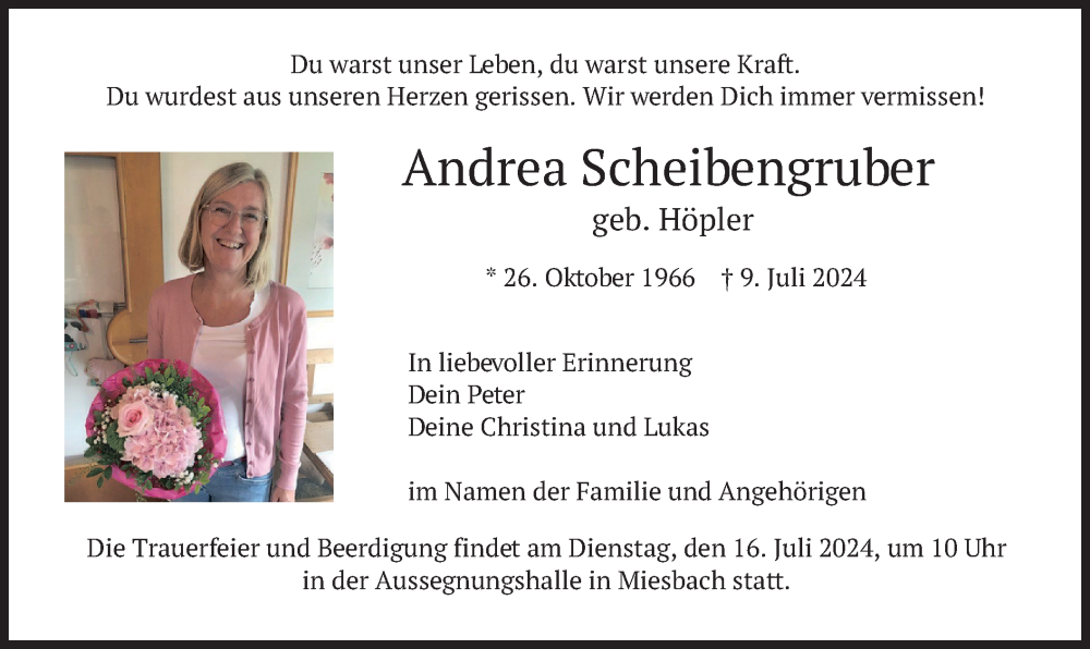  Traueranzeige für Andrea Scheibengruber vom 13.07.2024 aus merkurtz