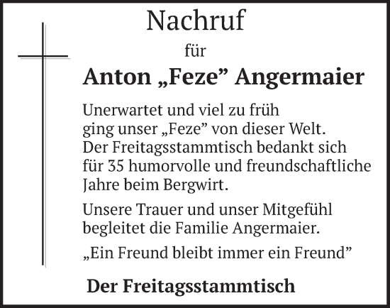 Traueranzeige von Anton Angermaier von merkurtz