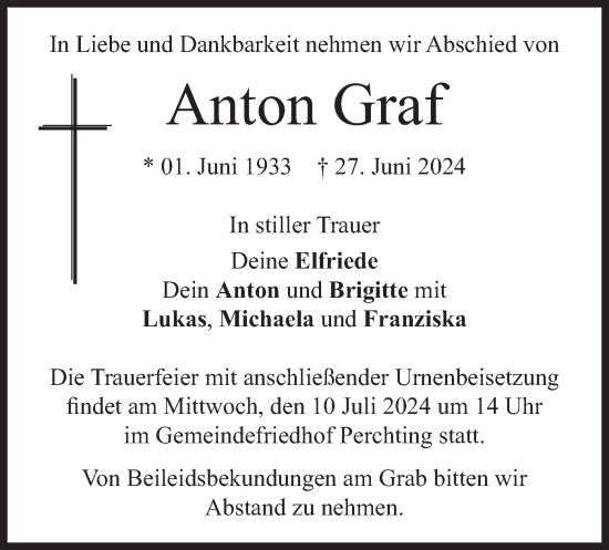 Traueranzeige von Anton Graf von merkurtz