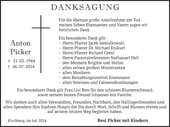 Traueranzeige von Anton Picker von merkurtz