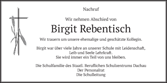 Traueranzeige von Birgit Rebentisch von merkurtz