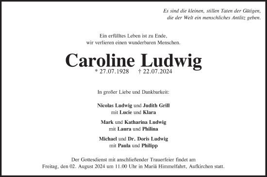 Traueranzeige von Caroline Ludwig von merkurtz