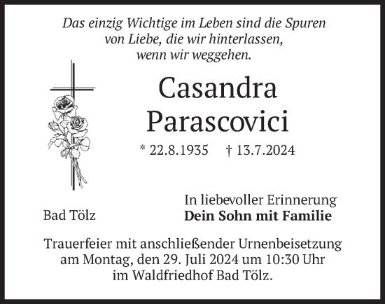 Traueranzeige von Casandra Parascovici von merkurtz