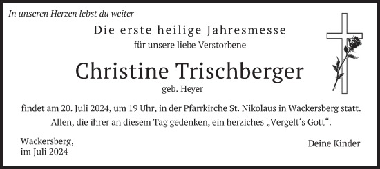 Traueranzeige von Christine Trischberger von merkurtz
