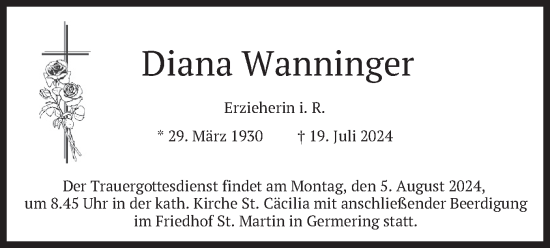 Traueranzeige von Diana Wanninger von merkurtz