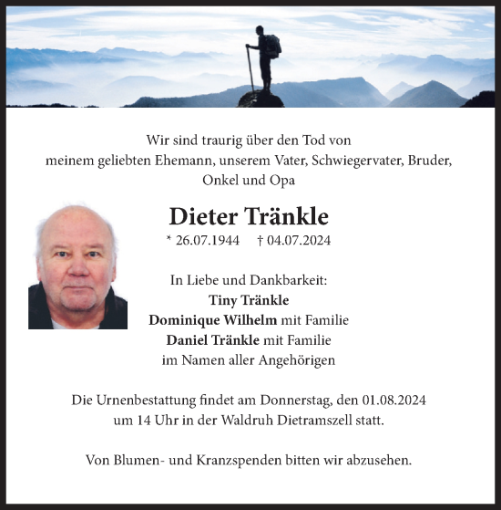 Traueranzeige von Dieter Tränkle von merkurtz