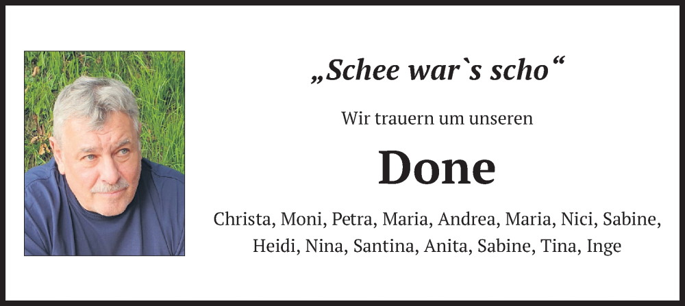  Traueranzeige für Done  vom 02.07.2024 aus merkurtz