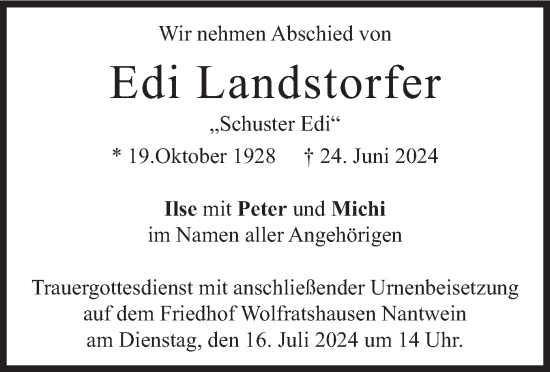 Traueranzeige von Edi Landstorfer von merkurtz