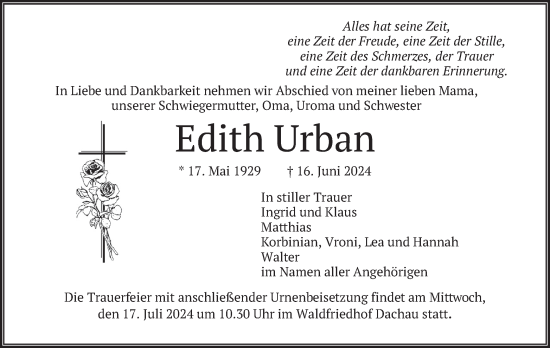 Traueranzeige von Edith Urban von merkurtz