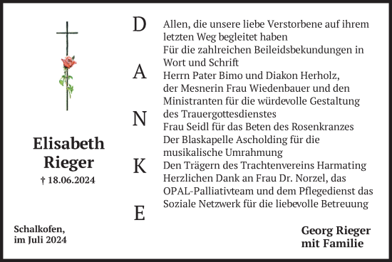 Traueranzeige von Elisabeth Rieger von merkurtz